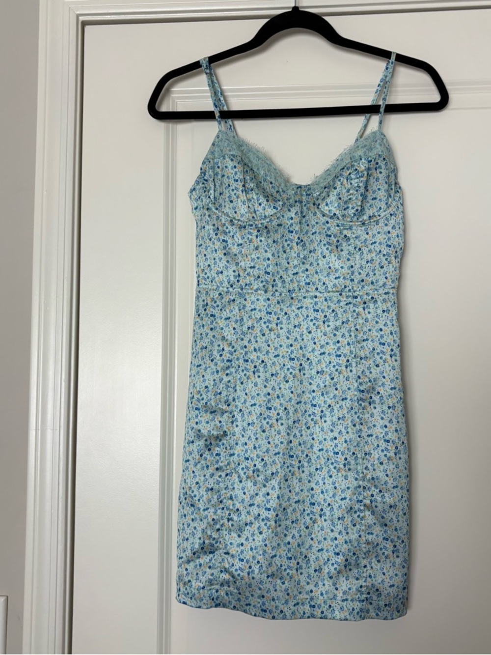 Cotton Candy Women’s Light Blue Floral with Lace Trim Slip Dress